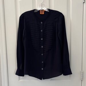 Tory Burch Dark Blue Button Up Blouse